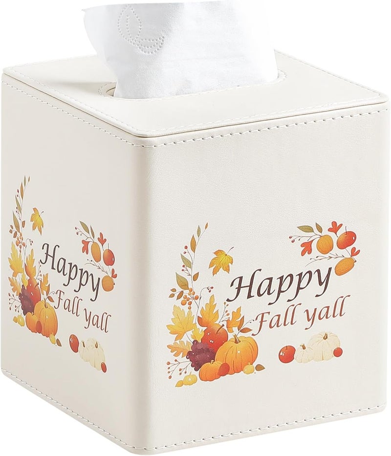 Cretkhp Fall Decor Tissue Box Cover, PU Leather Tissue Box Holder with Magnetic Closure for Home, Square Tissue Holder for Harvest Autumn Season Halloween Thanksgiving - Image 1